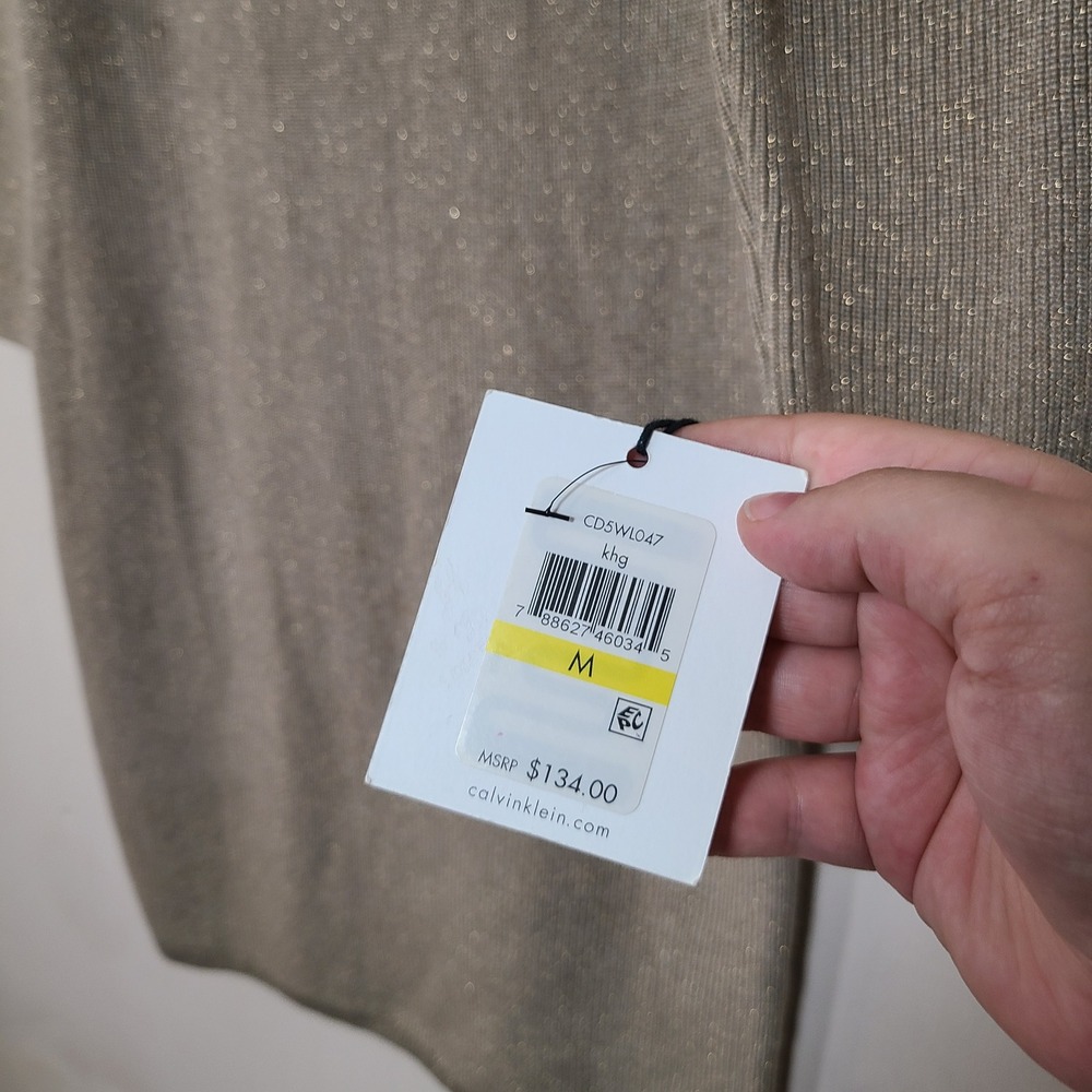 Calvin Klein Gold Pin Ribbed Knit M Sweater Dress Vanilla Lux Winter Baddie NWT‎ - Picture 5 of 10